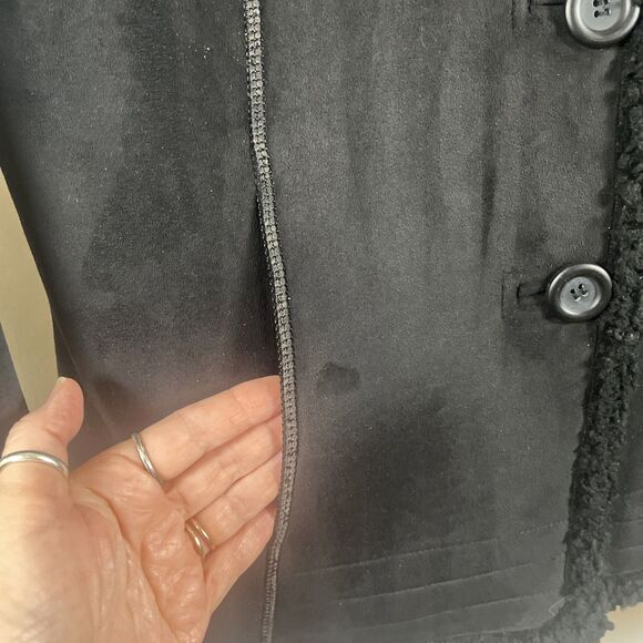 Centigrade Women’s Black Faux Shearling Suede Jacket Coat Button Front Sherpa M - Picture 3 of 9